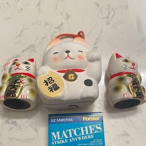 Vintage Beckoning Lucky Cat Figurines Set Japan